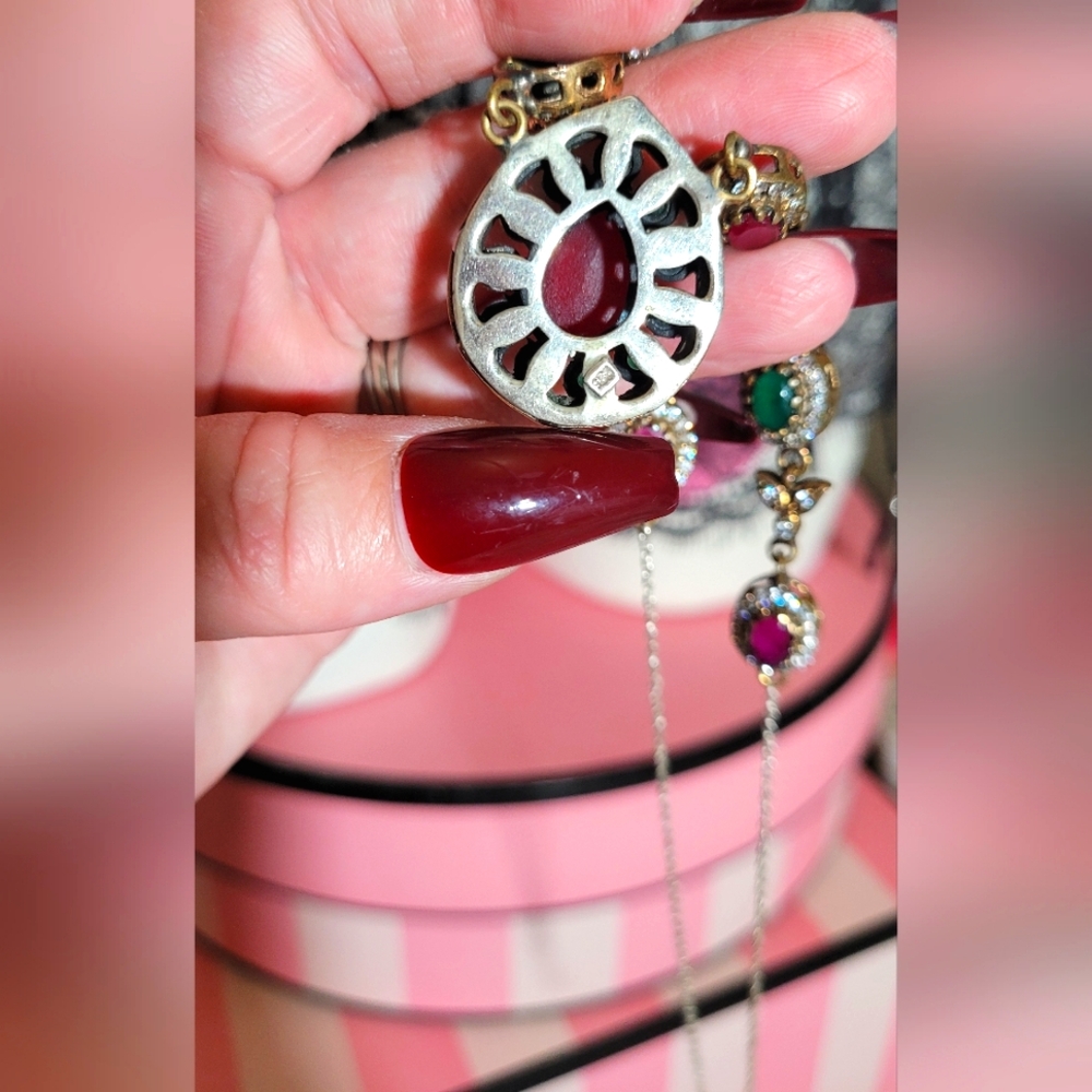 Sterling Silver Red Ruby Emerald Pendant Necklace - image 8